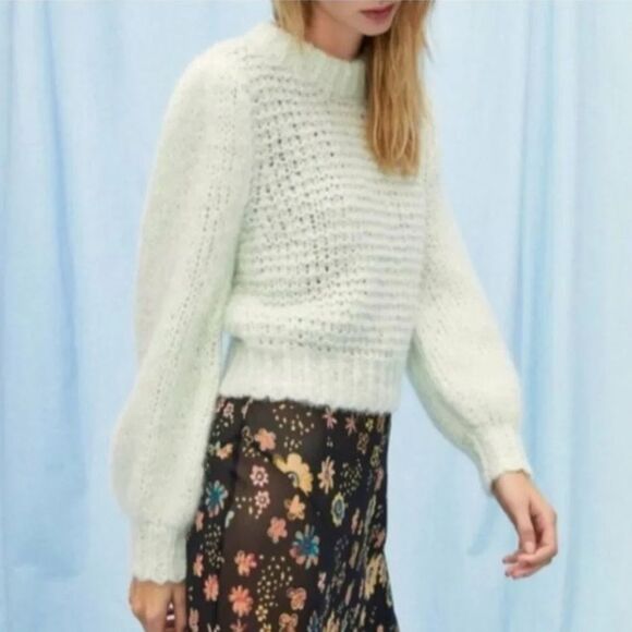 Aritzia Wilfred  Le Fou Shimmy Sweater Ginger Mint Alpaca Wool Blend- Size Small - Picture 1 of 11
